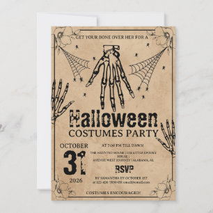 Convites Festas de Halloween com Roupas de Mão de Esqueleto