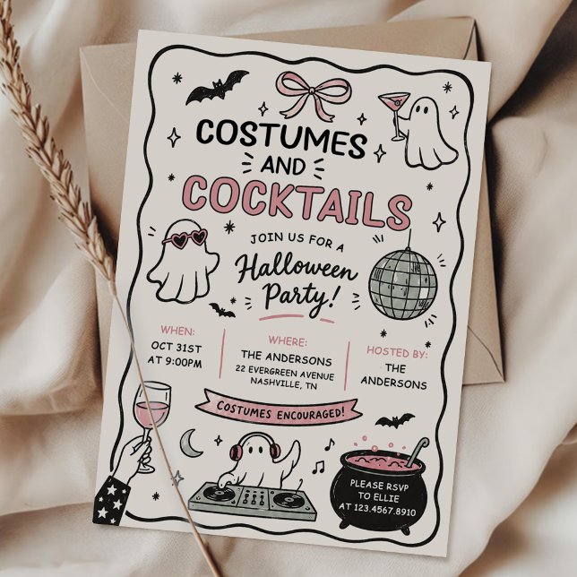Convites Festas de Halloween com Roupas Desenhadas à Mão e  (Criador carregado)