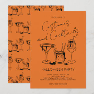 Convites Festas de Halloween Laranja Fantasias e Coquetéis