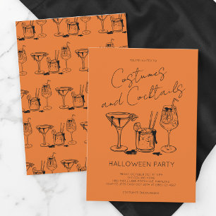Convites Festas de Halloween Laranja Fantasias e Coquetéis