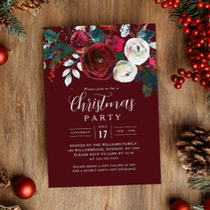 Convites Festas de Natal com Folhagem Burgundy