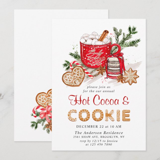 Convites Festas de Natal Festivas de Biscoitos e Cacau (Frente/Verso)