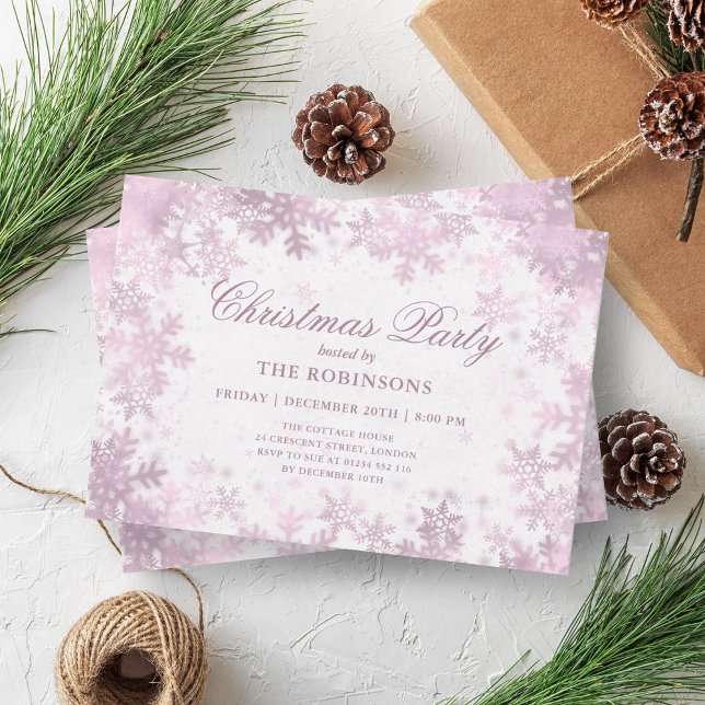 Convites Festas de Natal Festivas, Rosa, Flocos de Neve Dou (Festive Holiday Christmas Rose Gold Snowflakes Invitation)