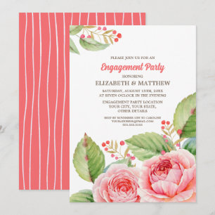 Convites Festas de noivado Florais Corais Rosa