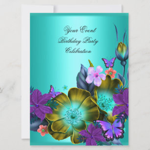Convites Festas de Qualquer Evento Elegante Flores Teal Rox