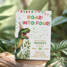 Convites Festejar os Quatro Aniversário do Dinossauro Rosa