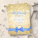 Convites Festiva Dourada Winter Snowflakes Company Blue Rib<br><div class="desc">Elegante Formal Company & Corporate Christmas Party / Cocktail / modelo de Convite de festas Jante com Dourado Faux Foil Snowflakes Natal. Imprima seus amigos e colegas de trabalho com este design de convite sofisticado e elegante.</div>