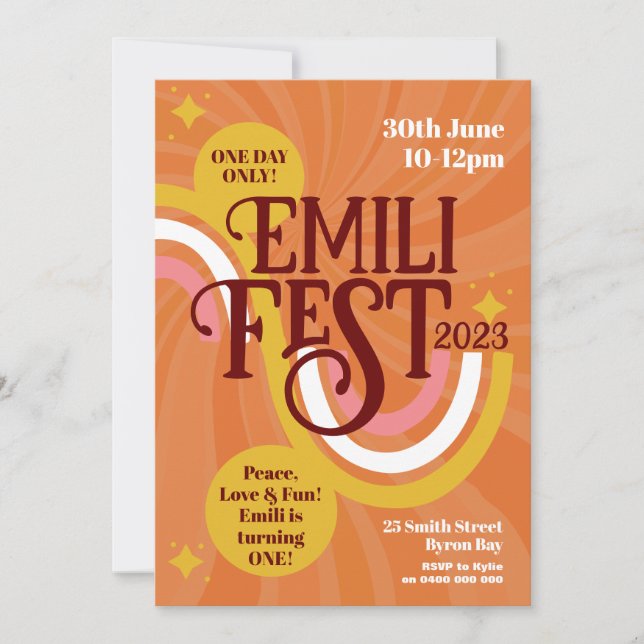 Convites Festival Birthday Boho Groovy (Frente)