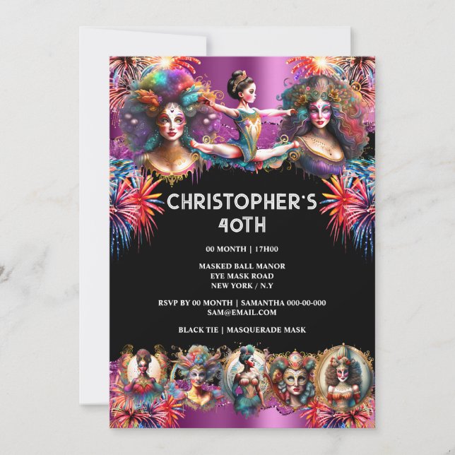 Convites Festival de carnaval fogos de artifício diversão r (Frente)