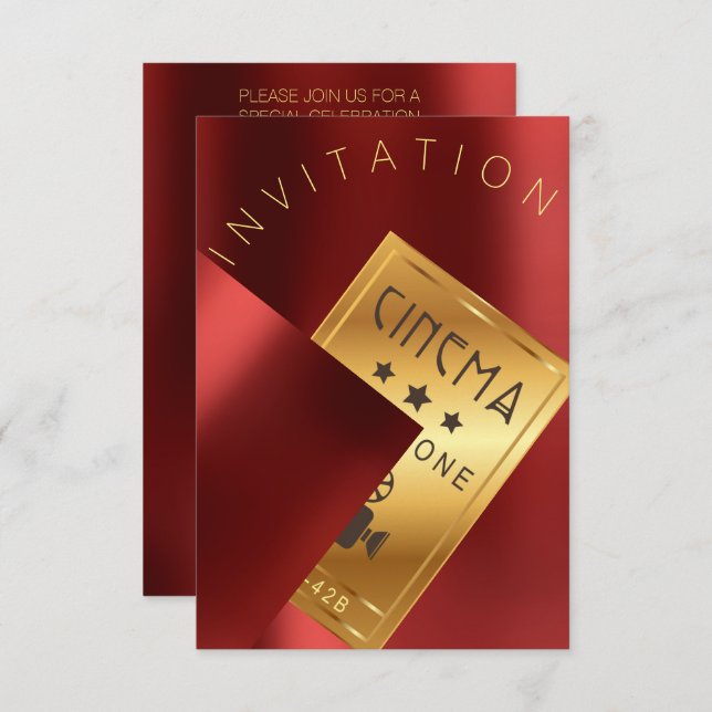Convites Festival de Cinema Evento Metal Red Ruby Dourado (Frente/Verso)