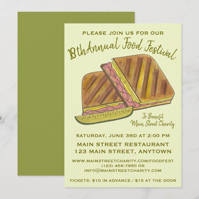 Convites Festival de Comida de Queijo Suíço de Peixe Sanduí (Frente/Verso)