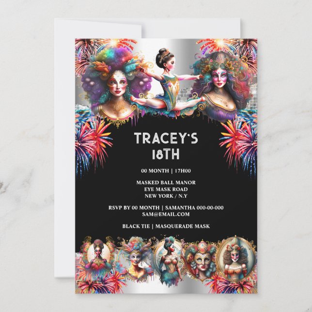 Convites festival de fogos de artifício carnaval senhoras d (Frente)