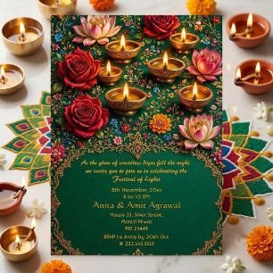 Convites Festival de Luzes Deepak Lotus Verde Rosa Carmesim