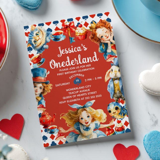 Convites Festive Alice in ONEDERLAND 1st Birthday Tea Party (Criador carregado)