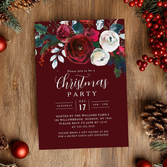 Convites Festive Burgundy Foliage Christmas Party   (Criador carregado)