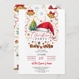 Convites Festive Christmas Party Invitation Red Santa Hat