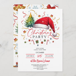 Convites Festive Christmas Party Invitation Red Santa Hat