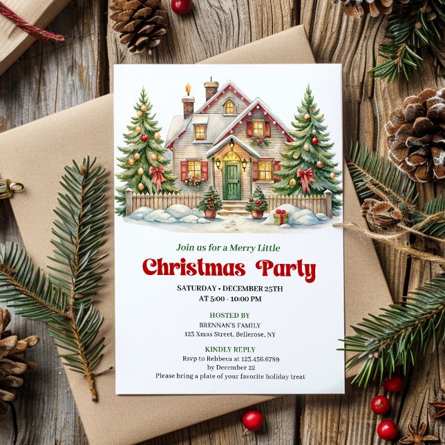 Convites Festive Christmas Scene Red Green Holiday Invite (Festive Christmas Scene Red Green Holiday Invite)