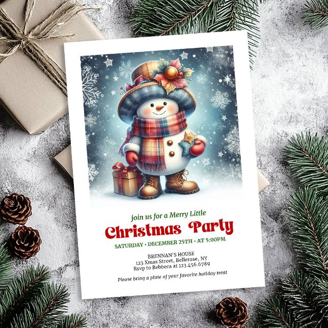 Convites Festive Christmas snowman invite kids editable (Festive Christmas snowman invite kids cheer editable

)
