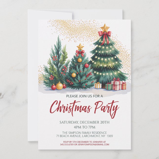 Convites Festive Christmas Tree Party Invitation (Frente)