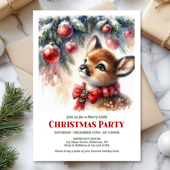 Convites Festive fawn snowy forest cozy winter Christmas  (Festive fawn snowy forest cozy winter Christmas invite

)