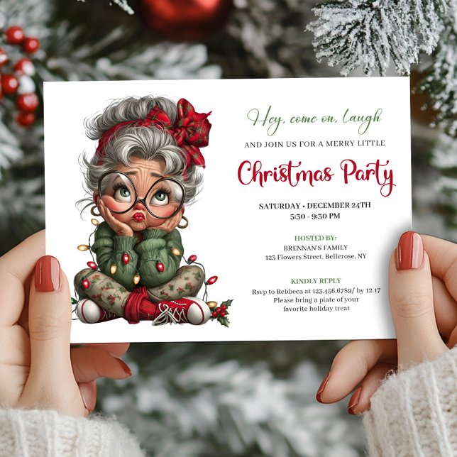 Convites Festive Funny Grandma Christmas Event Invitation (Festive Funny Grandma Christmas Event Invitation)