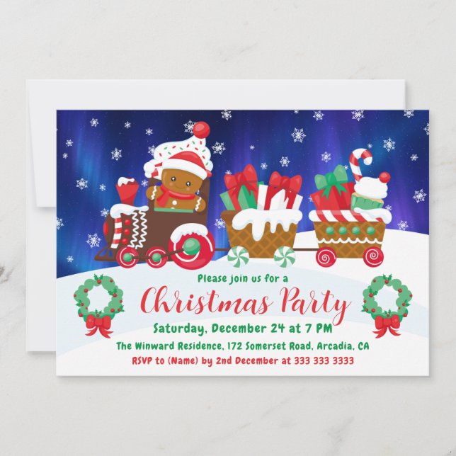 Convites Festive Gingerbread Christmas Train Invitation (Frente)