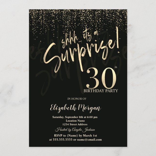 Convites Festive Gold Surprise 30th Birthday Party (Frente)
