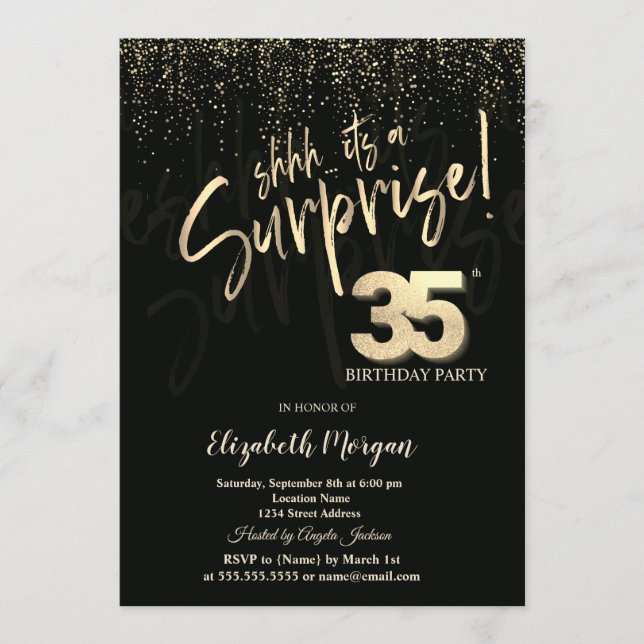 Convites Festive Gold Surprise 35th Birthday Party (Frente)