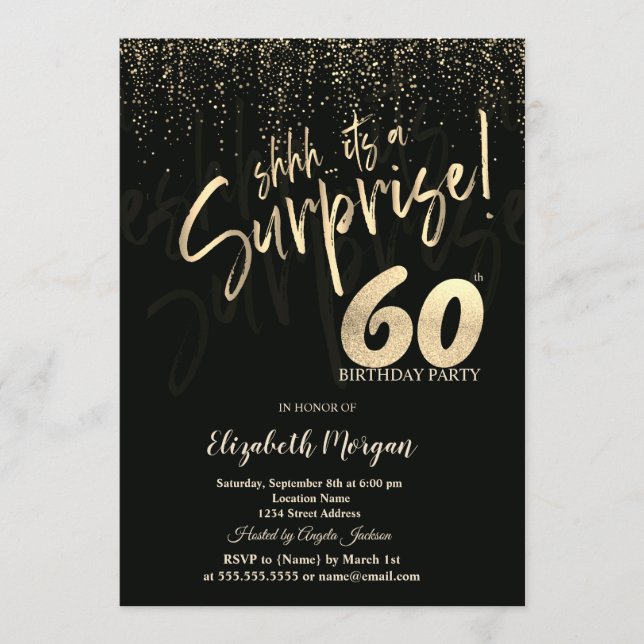 Convites Festive Gold Surprise 60th Birthday Party (Frente)