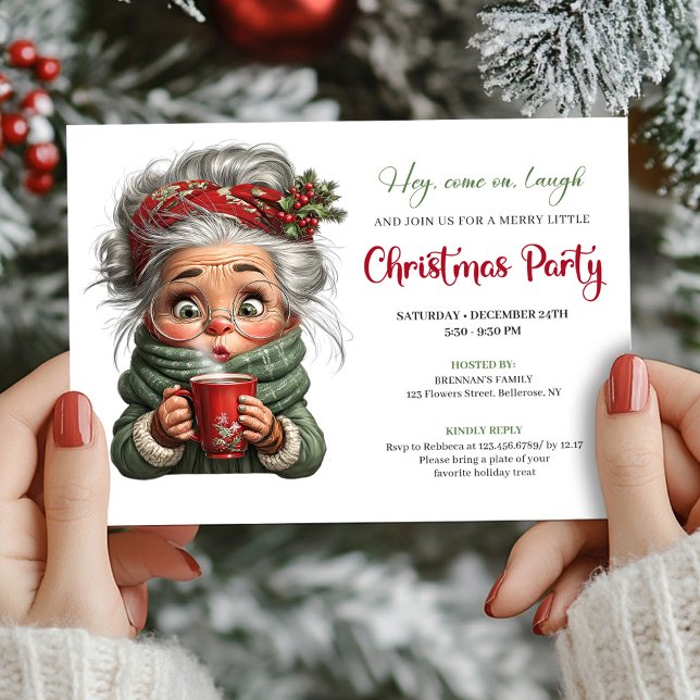 Convites Festive Granny Cartoon Whimsical Xmas Invitation (Festive Granny Cartoon Whimsical Xmas Invitation)