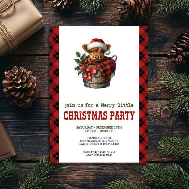 Convites Festive highland cow Christmas invite editable   (Festive highland cow Christmas invite editable name

)