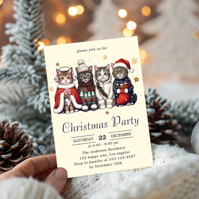 Convites  Festive Holiday Cat | Cute Christmas Cats Party   (Criador carregado)