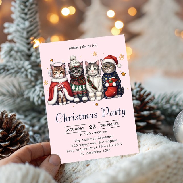 Convites  Festive Holiday Cat | Cute Christmas Cats Party   (Criador carregado)