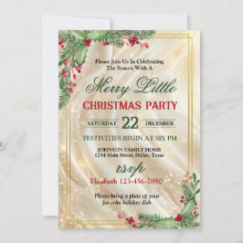 Convites Festive Holly Gold Border Christmas Party