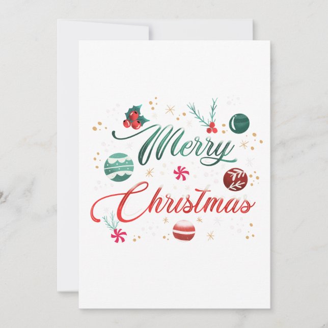 Convites Festive Merry Christmas Typography with Ornaments (Frente)