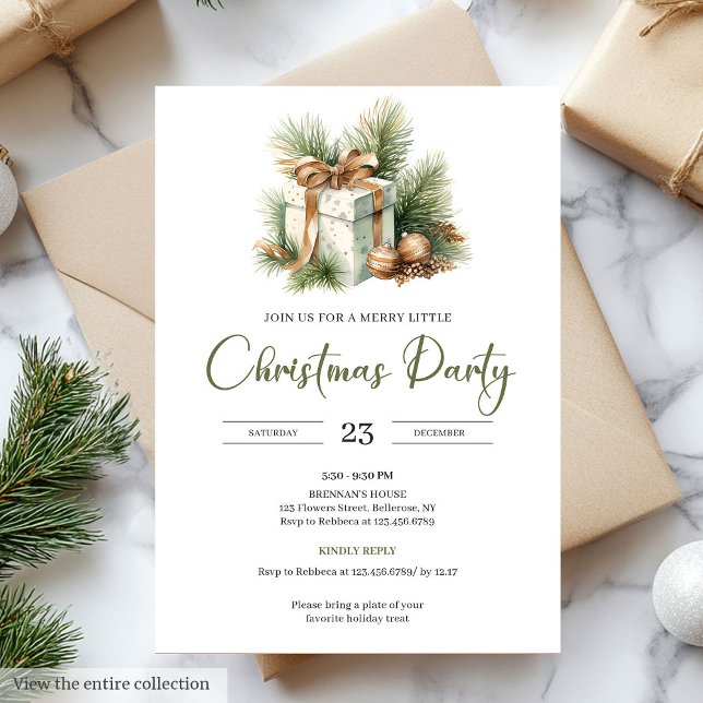 Convites Festive Neutral Sage Scandinavian Christmas Party (Festive Neutral Olive Scandinavian Christmas Party)