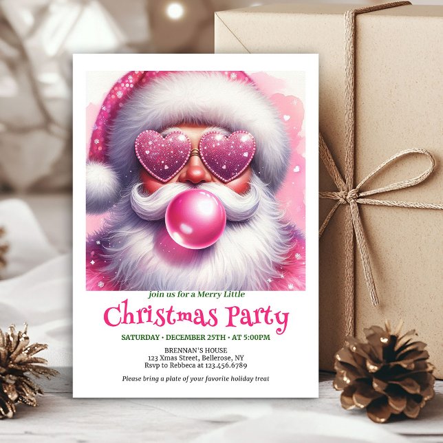 Convites Festive Pink Santa Bubble Gum Funny Christmas  (Festive Pink Santa Bubble Gum Funny Christmas Invitation

)