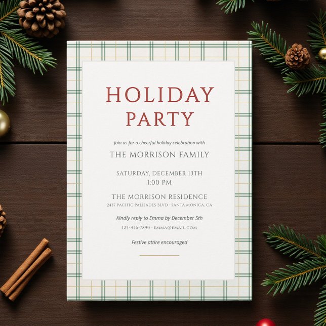 Convites Festive Plaid Holiday Party Invitation (Criador carregado)