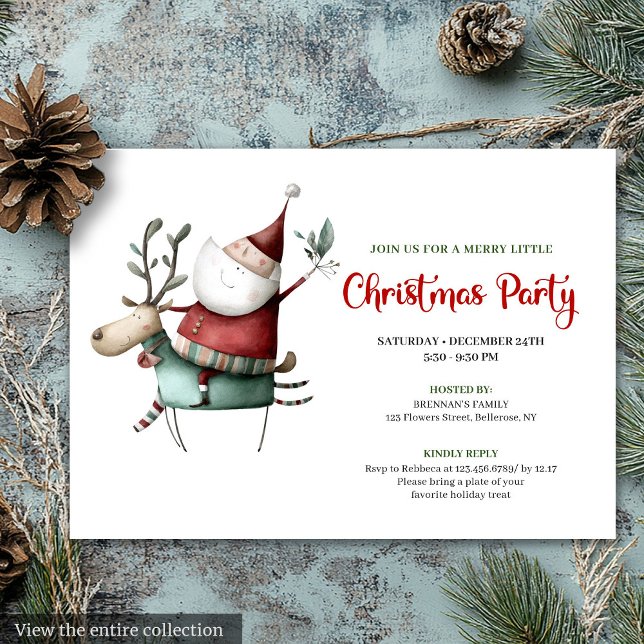 Convites Festive Quirky Santa Watercolor Holiday Invitation (Festive Quirky Santa Watercolor Holiday Invitation)