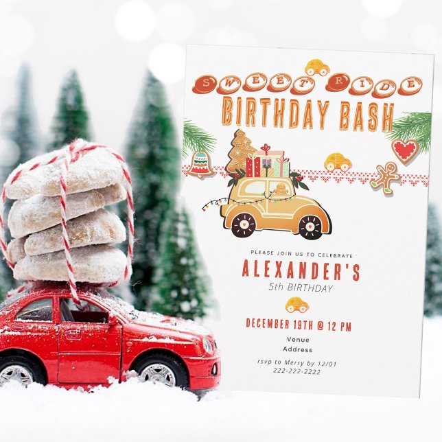 Convites Festive Race Car Gingerbread Christmas Birthday  (Festive Race Car Gingerbread Christmas Racing Cars Kids Any Age Fun Birthday Invitation)