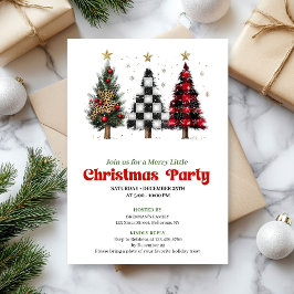 Convites Festive red black buffalo Christmas tree invites