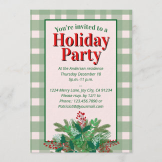 Convites Festive red & green plaid holiday party