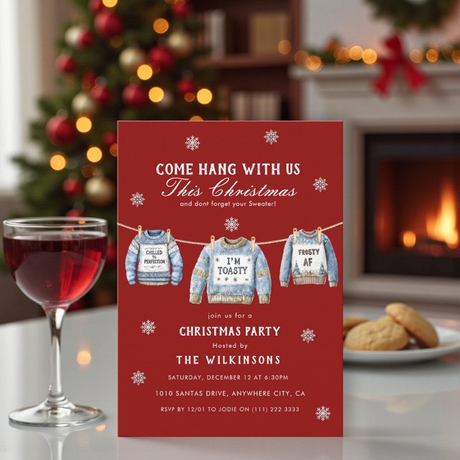 Convites Festive Red xmas Sweater Christmas Party (Criador carregado)