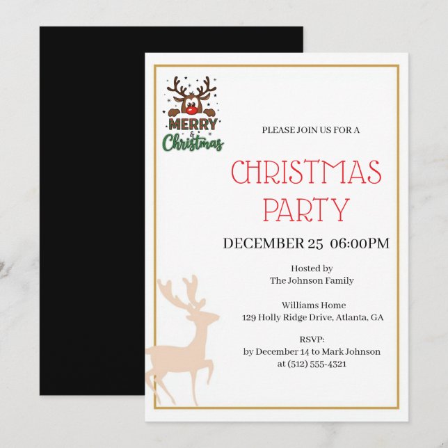 Convites Festive Reindeer Christmas invitation (Frente/Verso)
