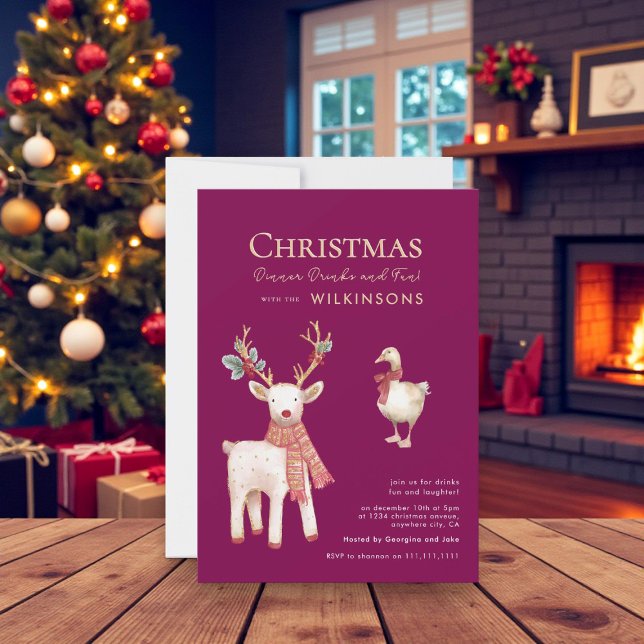 Convites Festive  reindeer goose Watercolor  Holiday Party (Criador carregado)