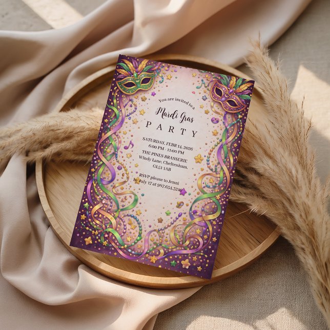 Convites Festive Ribbon Mask Mardi Gras Masquerade (Criador carregado)