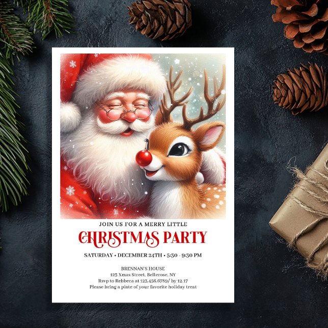 Convites Festive Santa and Rudolph Christmas Invitation (Festive Santa and Rudolph Christmas Invitation)