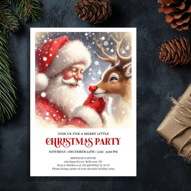 Convites Festive Santa and Rudolph Holiday Family Gathering (Festive Santa and Rudolph Holiday Family Gathering Invitation

)