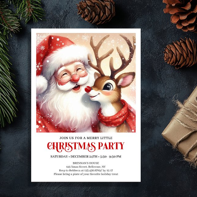 Convites Festive Santa and Rudolph Holiday Family Joy Party (Festive Santa and Rudolph Holiday Family Joy Party Invitation

)